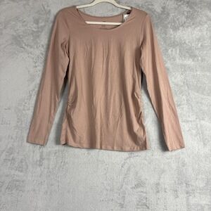 HM MAMA Women Medium Dusty Rose Organic Cotton Ruched Side Long Sleeve Top NWT
